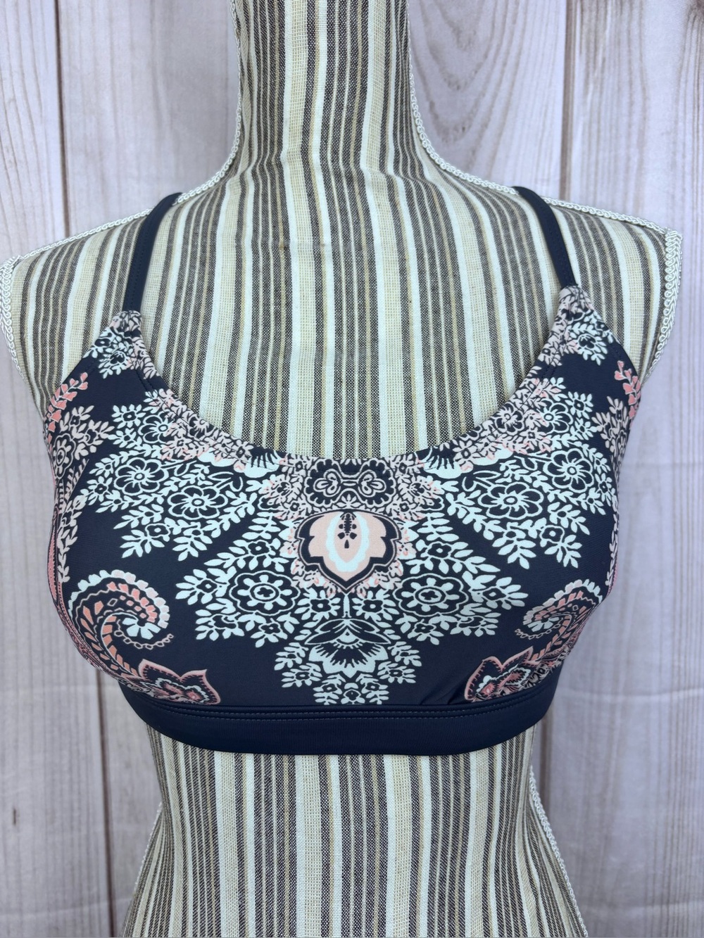 Kona Sol Bikini Swim Top Boho Floral Strappy Pullover Adjustable Straps Medium